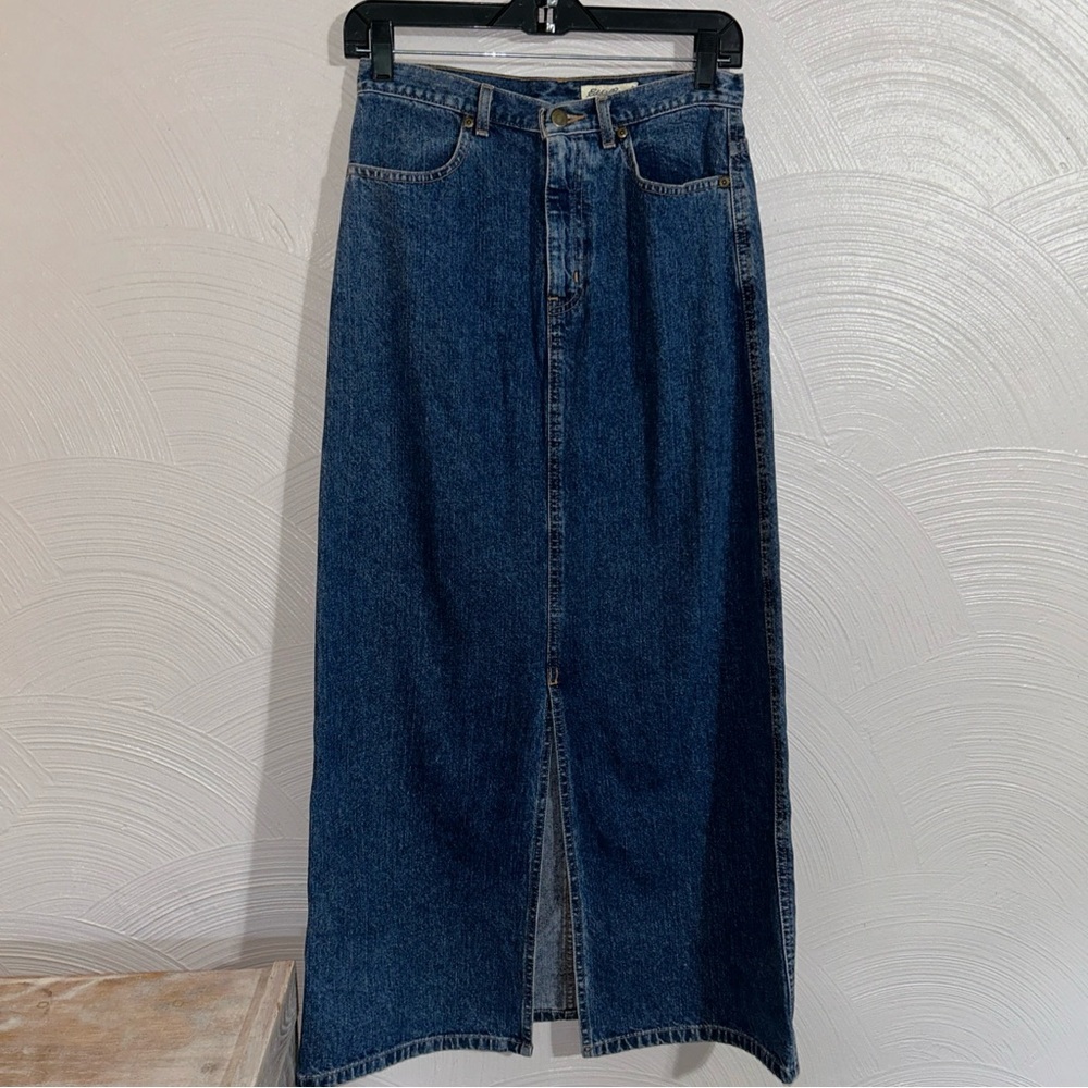 Eddie Bauer Maxi Skirt 4 Denim Jean Pockets Slit Classic Boho Lagenlook Cotton